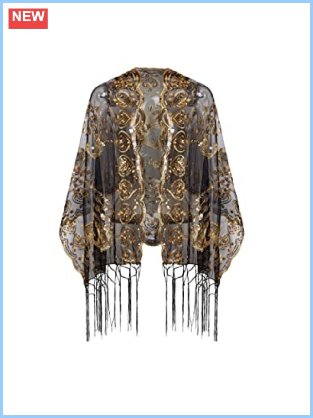 Sequin Fringed Evening Shawl Wrap Flapper Gatsby Cover Up